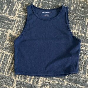 American Eagle Outfitters Blue Fitted Crop Tank Top